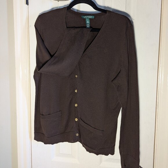 Lauren by Ralph Lauren Women's Cardigan Sz. 1x Brown - Picture 2 of 12